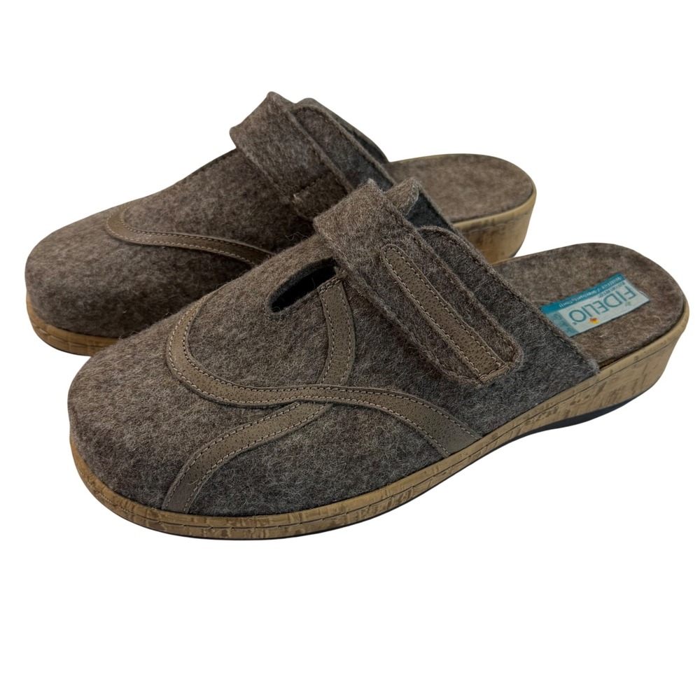 Fidelio Wool Felt Clog Taupe Brown Adjustable Strap Comfort Mules EU 39 US 8-8.5